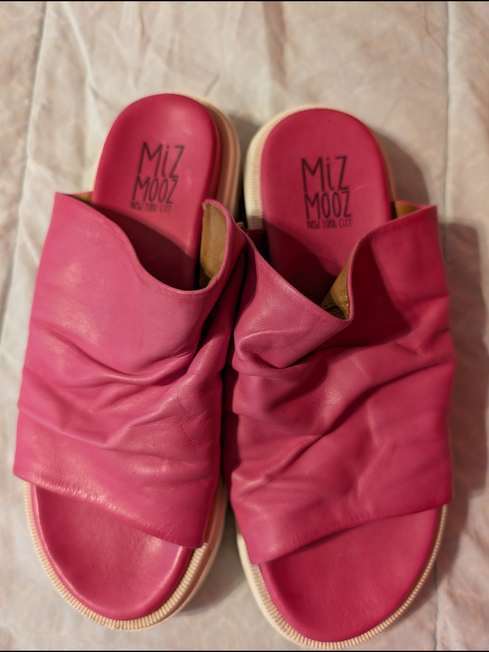 Miz Mooz Hot Pink Ruched Slide Mules